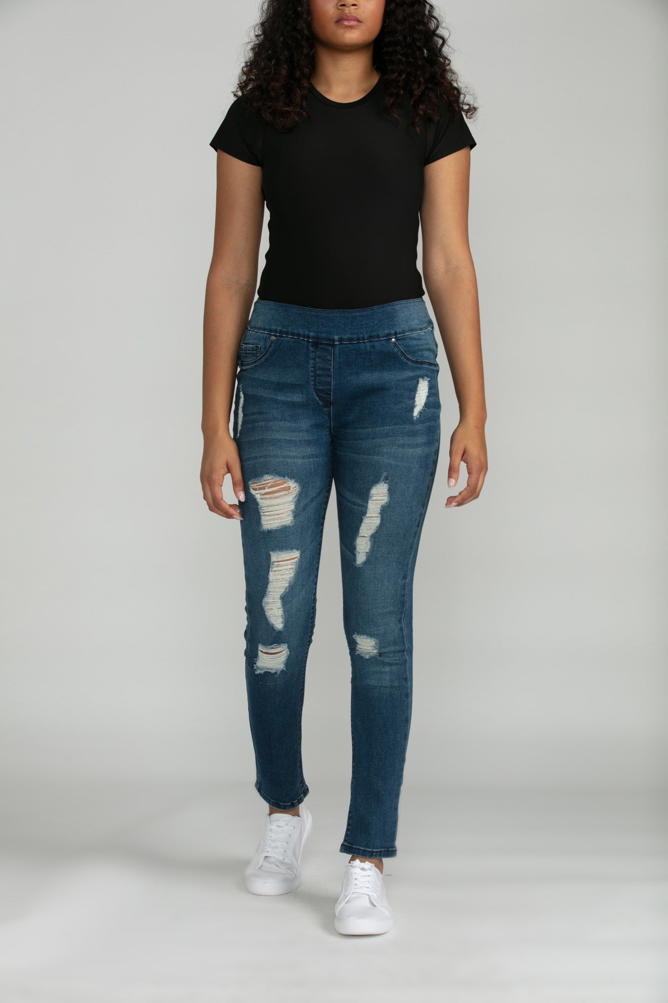 Bluberry Denim Elastic Waistband Ankle Length Eloise