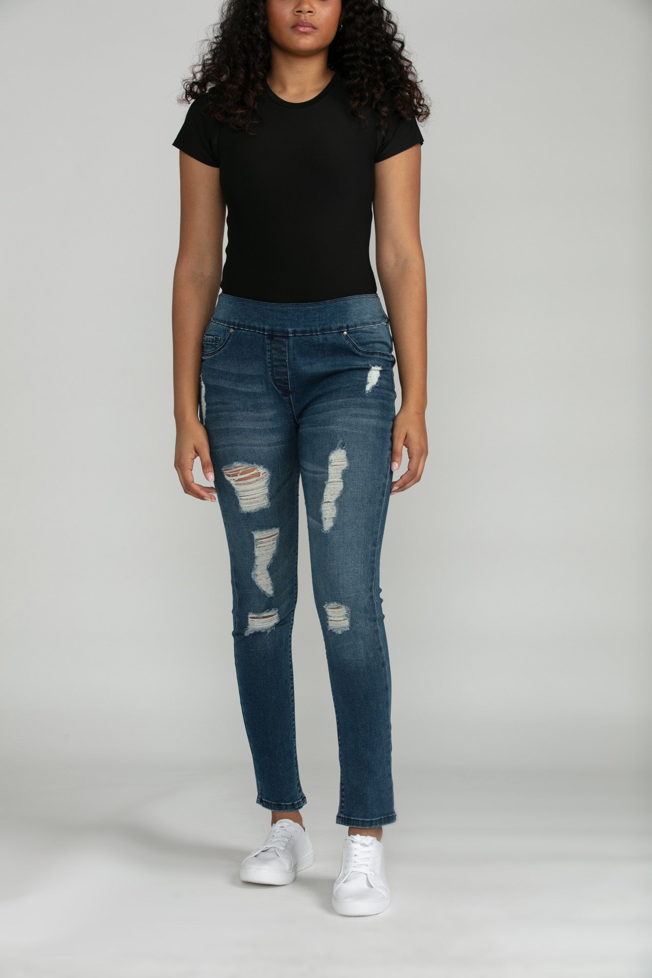 Bluberry Denim Elastic Waistband Ankle Length Eloise