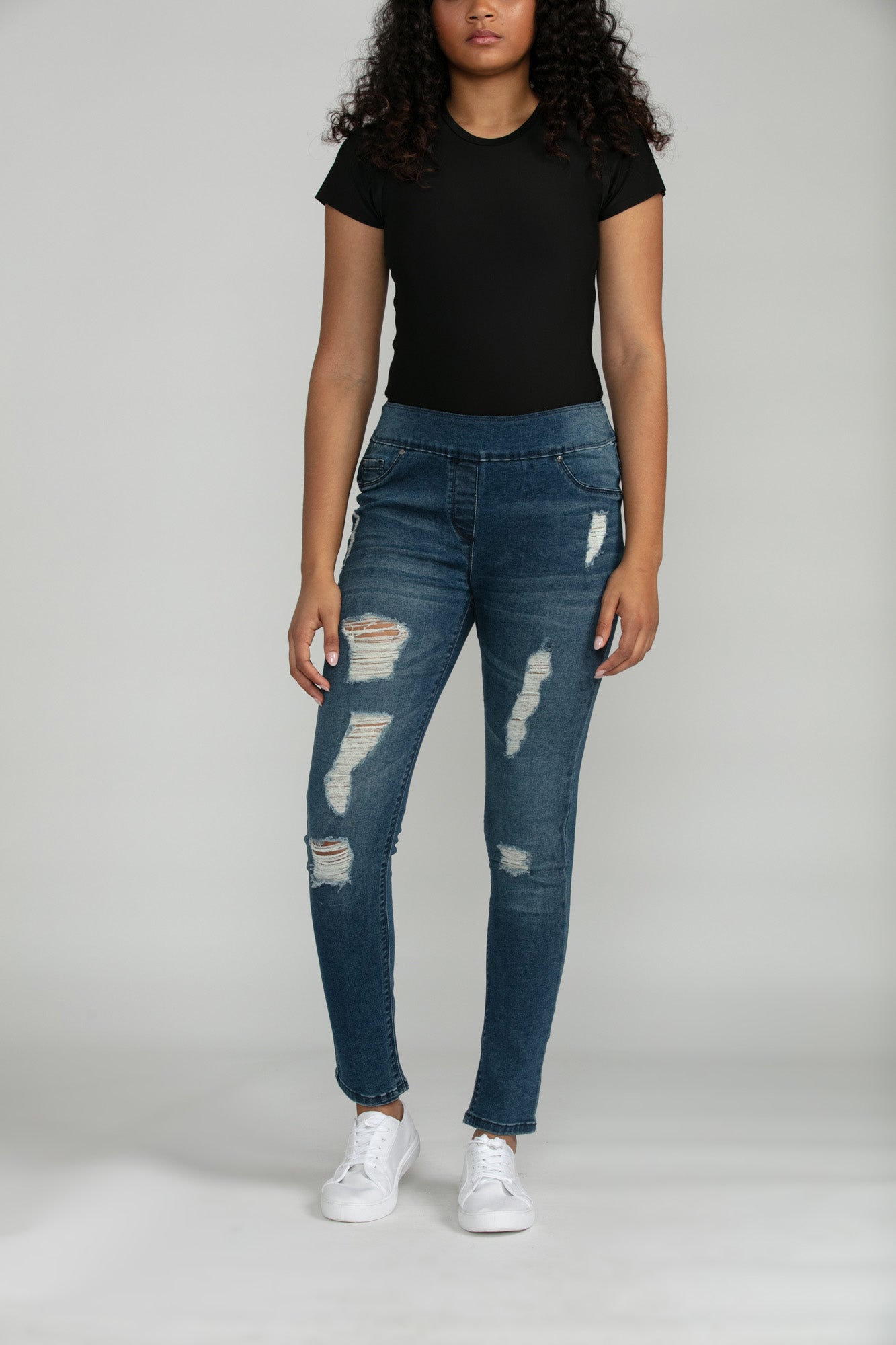 Bluberry Denim Elastic Waistband Ankle Length Eloise