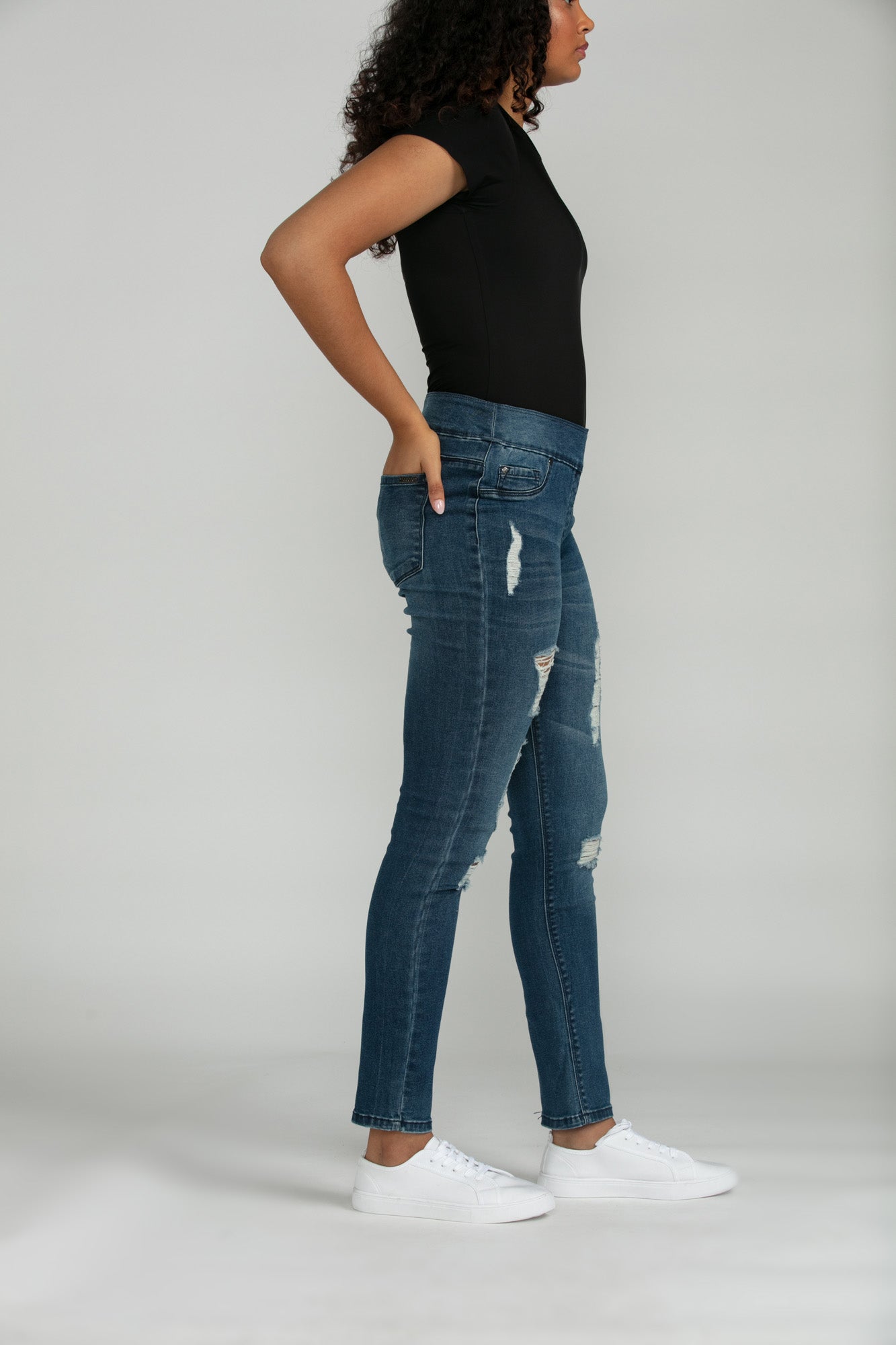 Bluberry Denim Elastic Waistband Ankle Length Eloise
