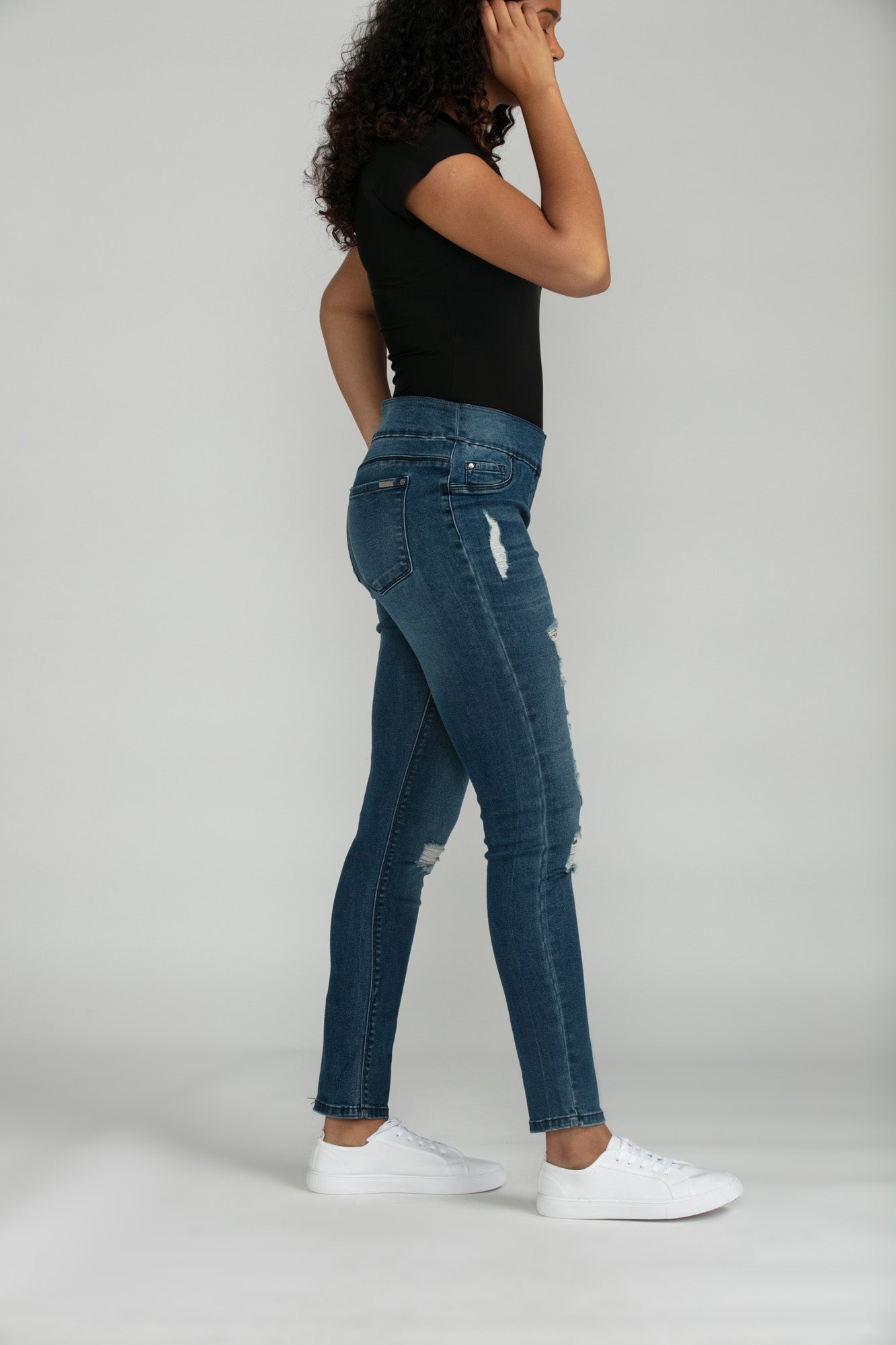 Bluberry Denim Elastic Waistband Ankle Length Eloise
