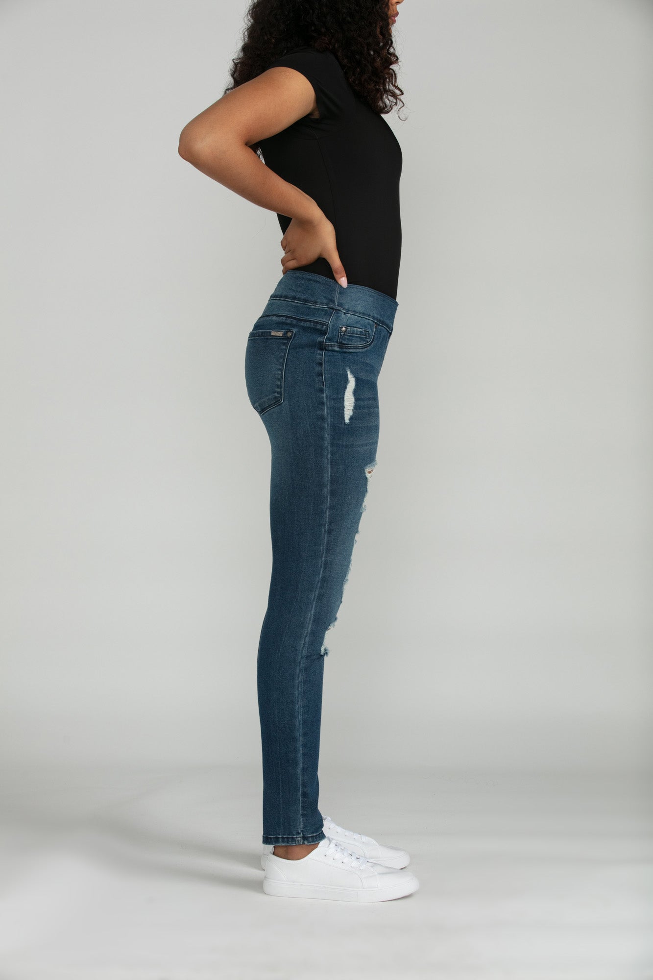 Bluberry Denim Elastic Waistband Ankle Length Eloise
