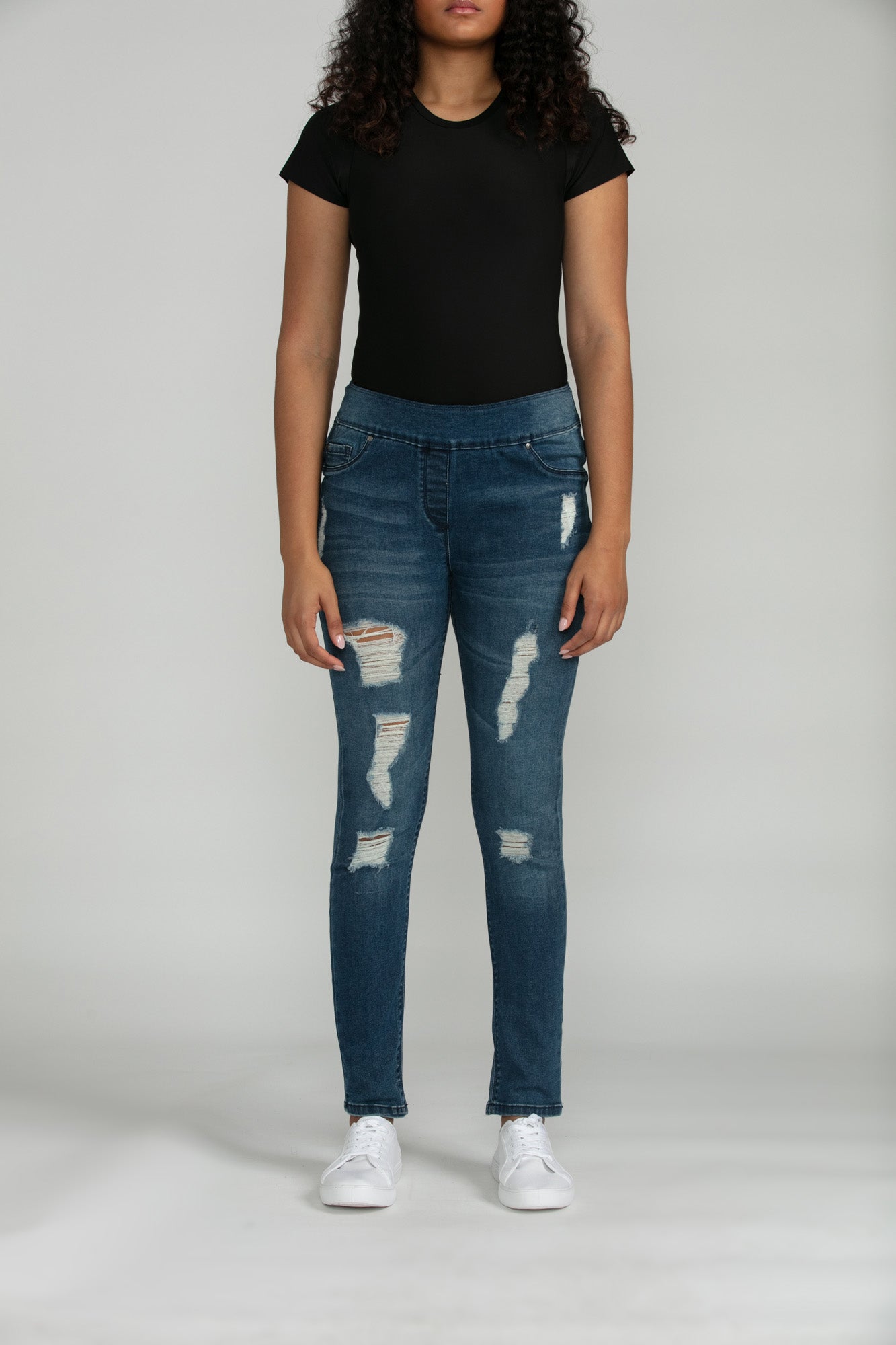 Bluberry Denim Elastic Waistband Ankle Length Eloise