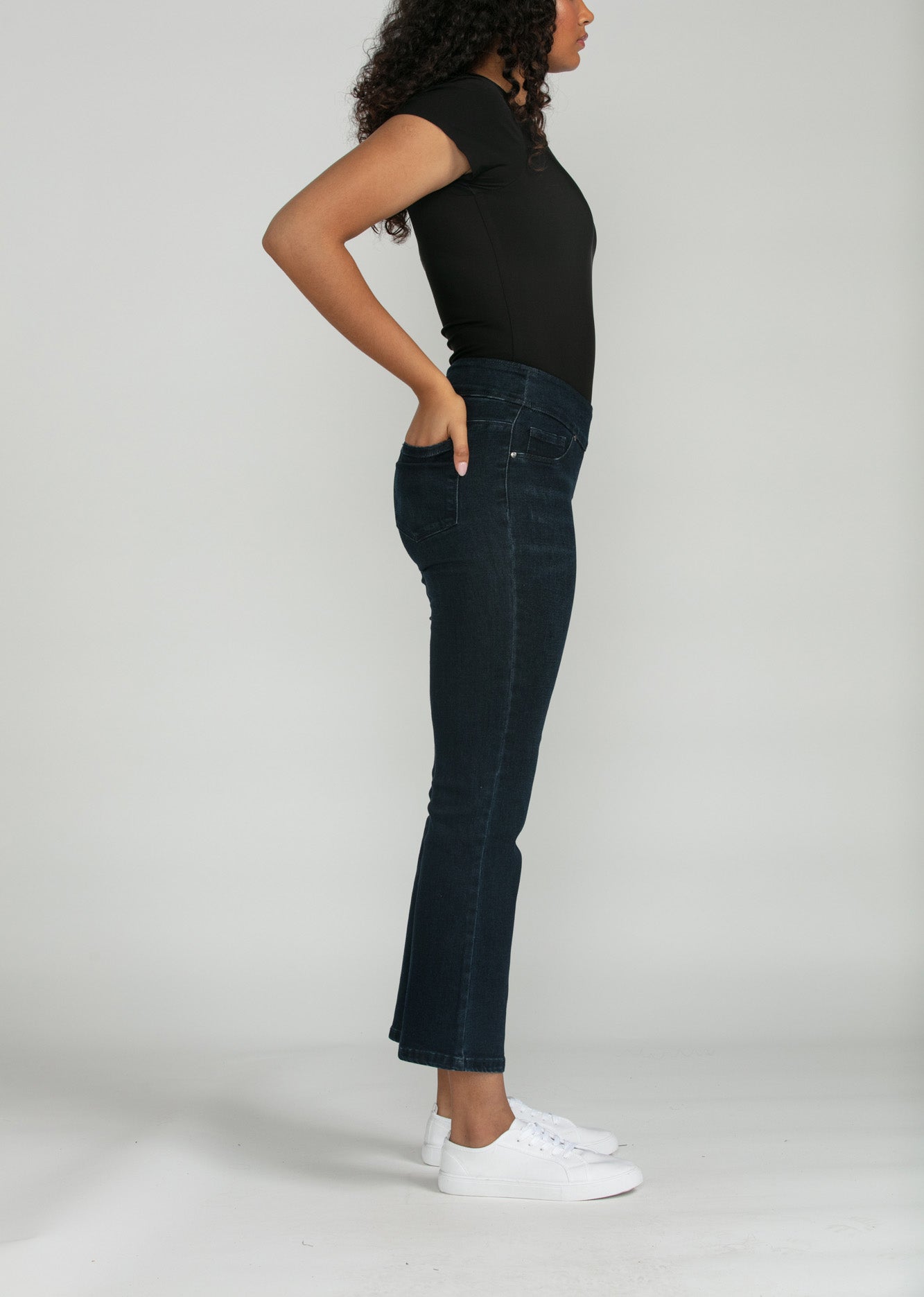 Bluberry Denim Elastic Waistband Boot Rinse wash Meaghan