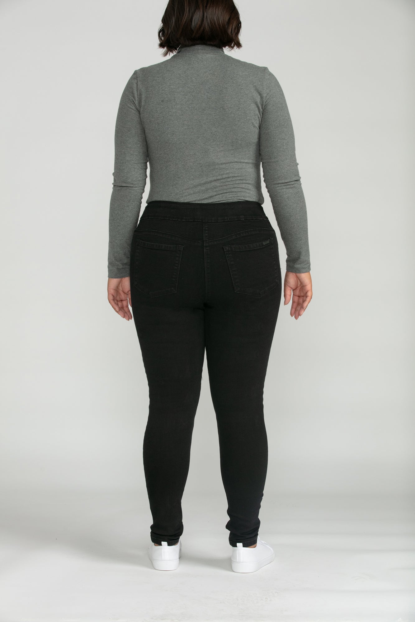 Bluberry Denim Elastic Waistband Slim Leg Black Rinse Wash