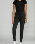 Bluberry Denim Elastic Waistband Slim Leg Black medium Wash