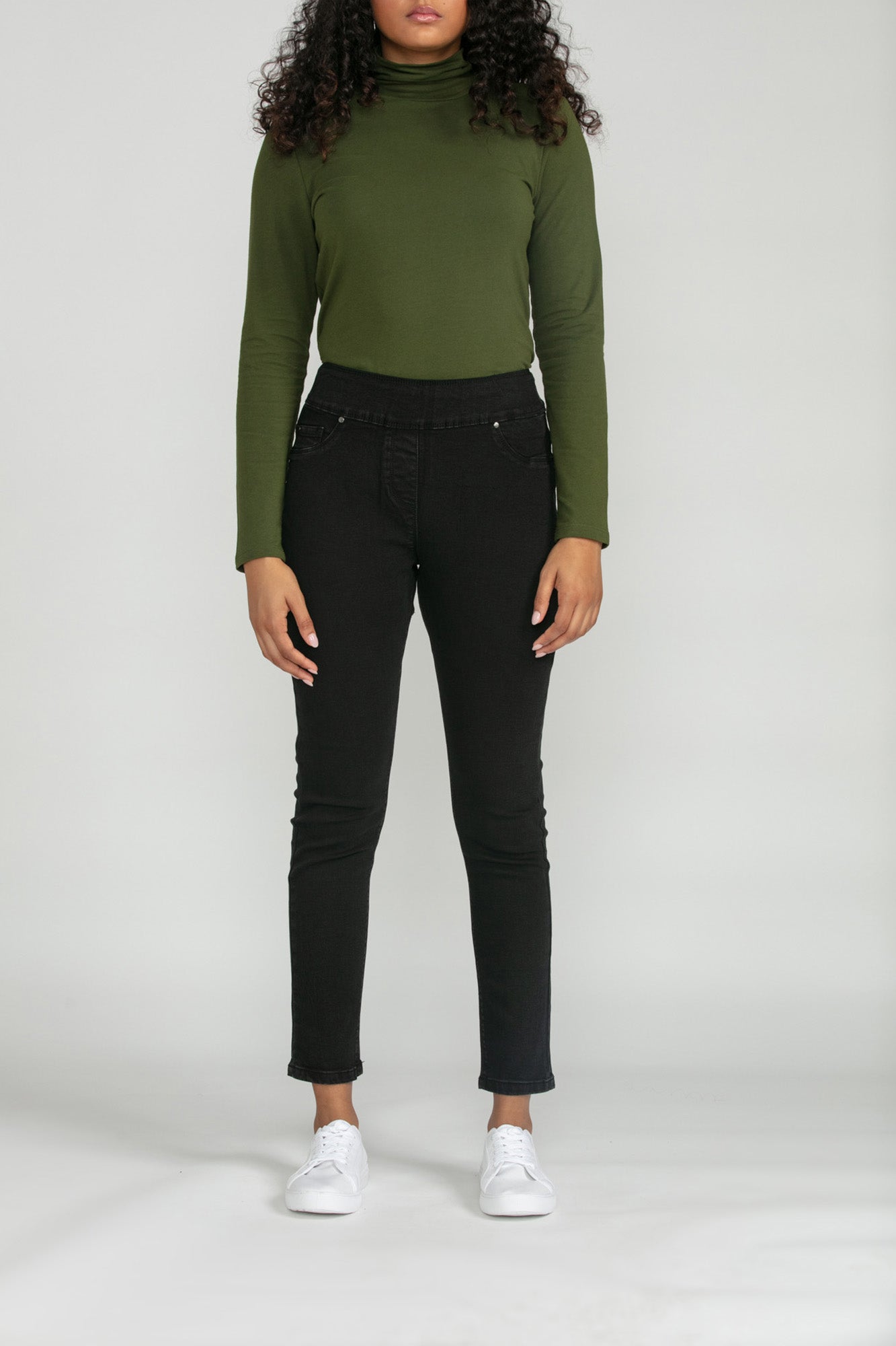 Bluberry Denim Elastic Waistband Ankle length Black Medium Wash