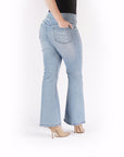 Bluberry Denim Elastic Waistband Flare leg Crystal