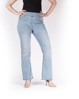 Bluberry Denim Elastic Waistband Flare leg Crystal