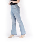 Bluberry Denim Elastic Waistband Flare leg Crystal